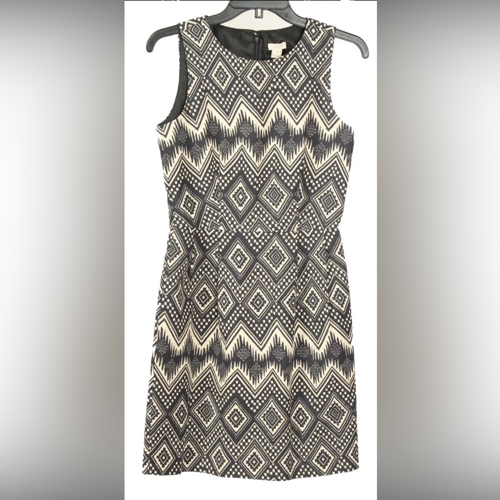 J. Crew Women’s Dress 0 Black Beige A Line Sleeveless Pockets Striped Lined